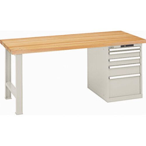 Werkbank, Buchenplatte - Code Lock - Tragkraft 1.000 kg - 850 x 2.000 x 800 mm (HxBxT) - 5 Schubladen - Capriblau