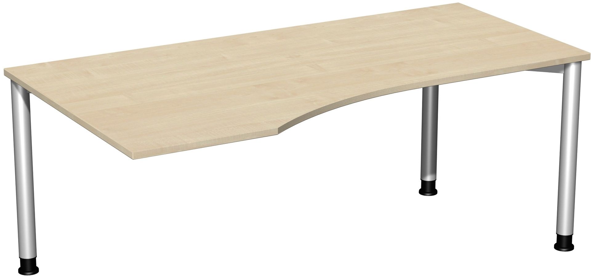 Eckschreibtisch mit einseitig verkürzten Füßen, 4-Fuß Flex, Ecke links, Höhe 680-800 mm, 1.600 x 1.000 mm (BxT), Gestell anthrazit, Ahorn