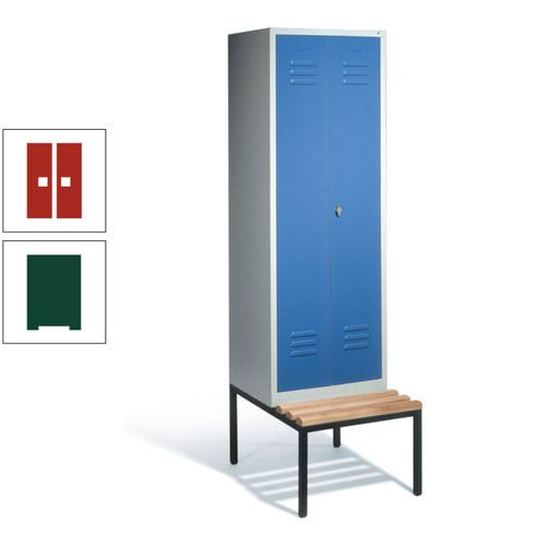 Doppel-Spindschrank, Buche Sitzbank untergebaut, 2 Abteile a 300 mm, Korpus lichtgrau, Tür anthrazitgrau, 2.090 x 610 x 815 mm (HxBxT)