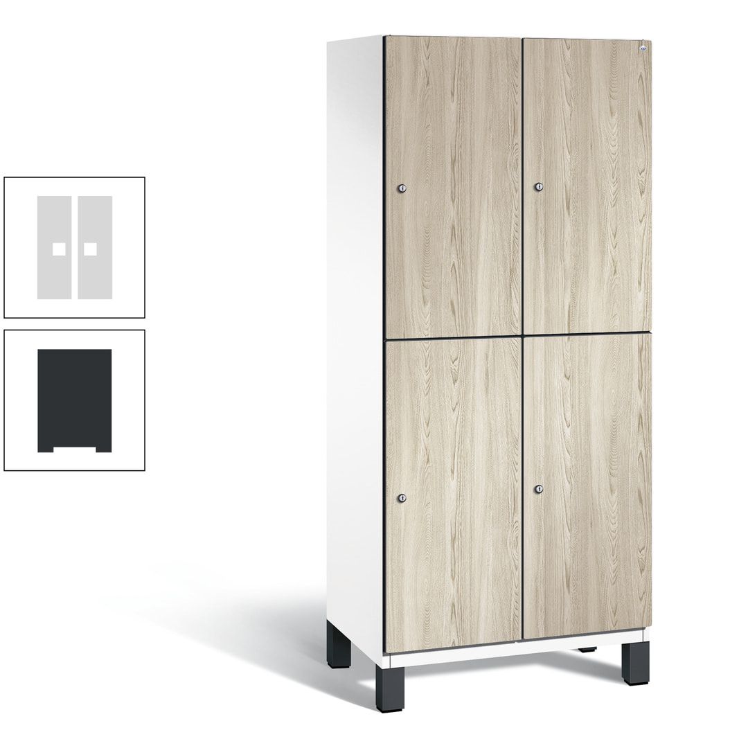 Fächerschrank, Garderobenschrank, mit Füßen, 2 Abteile, 1.980 x 800 x 525 mm (HxBxT), Korpus anthrazitgrau, Tür Donau-Ahorn