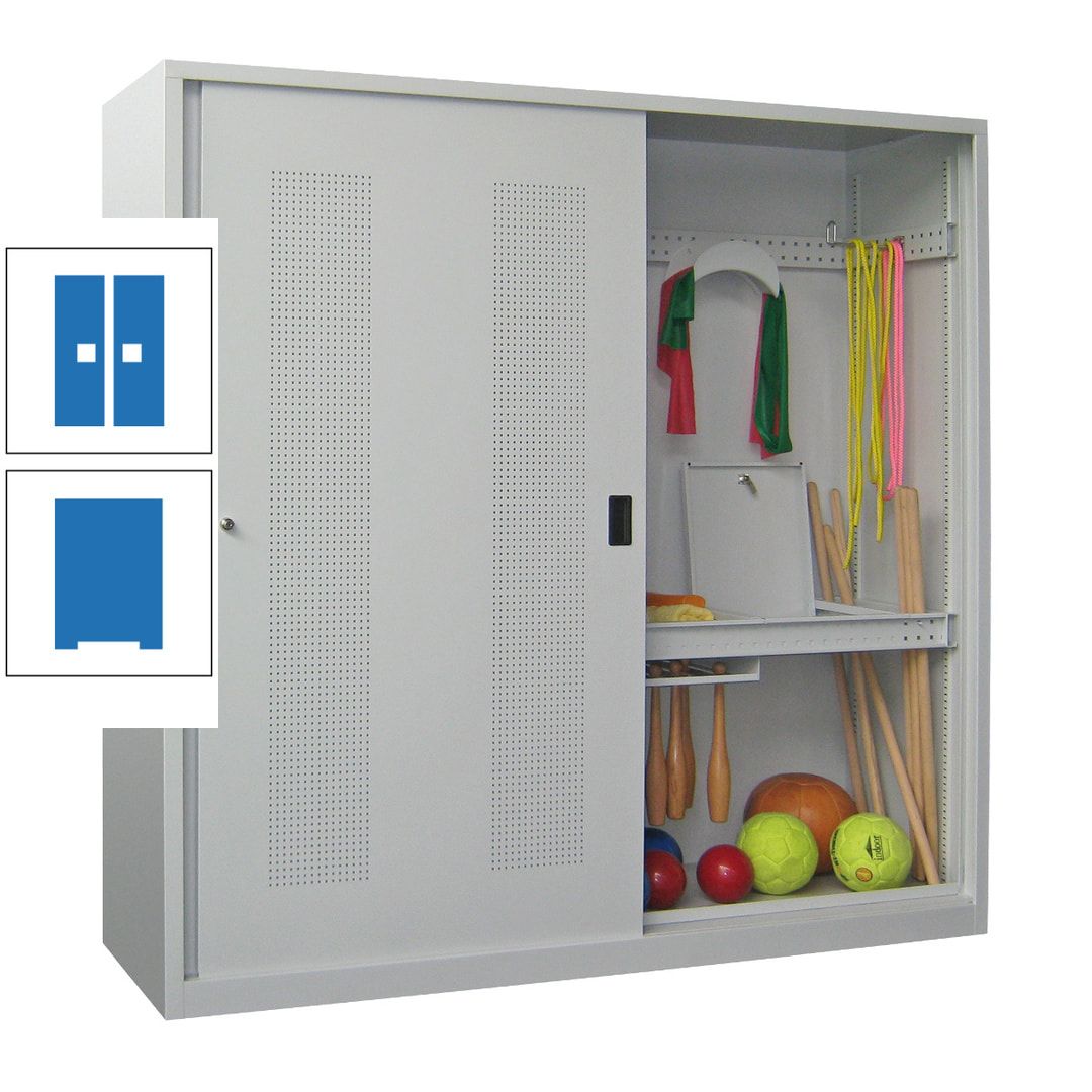 Ballschrank - Schiebetüren mit Lochfeld - Trennwand - 1.950x2.000x600 mm (HxBxT) - anthrazitgrau