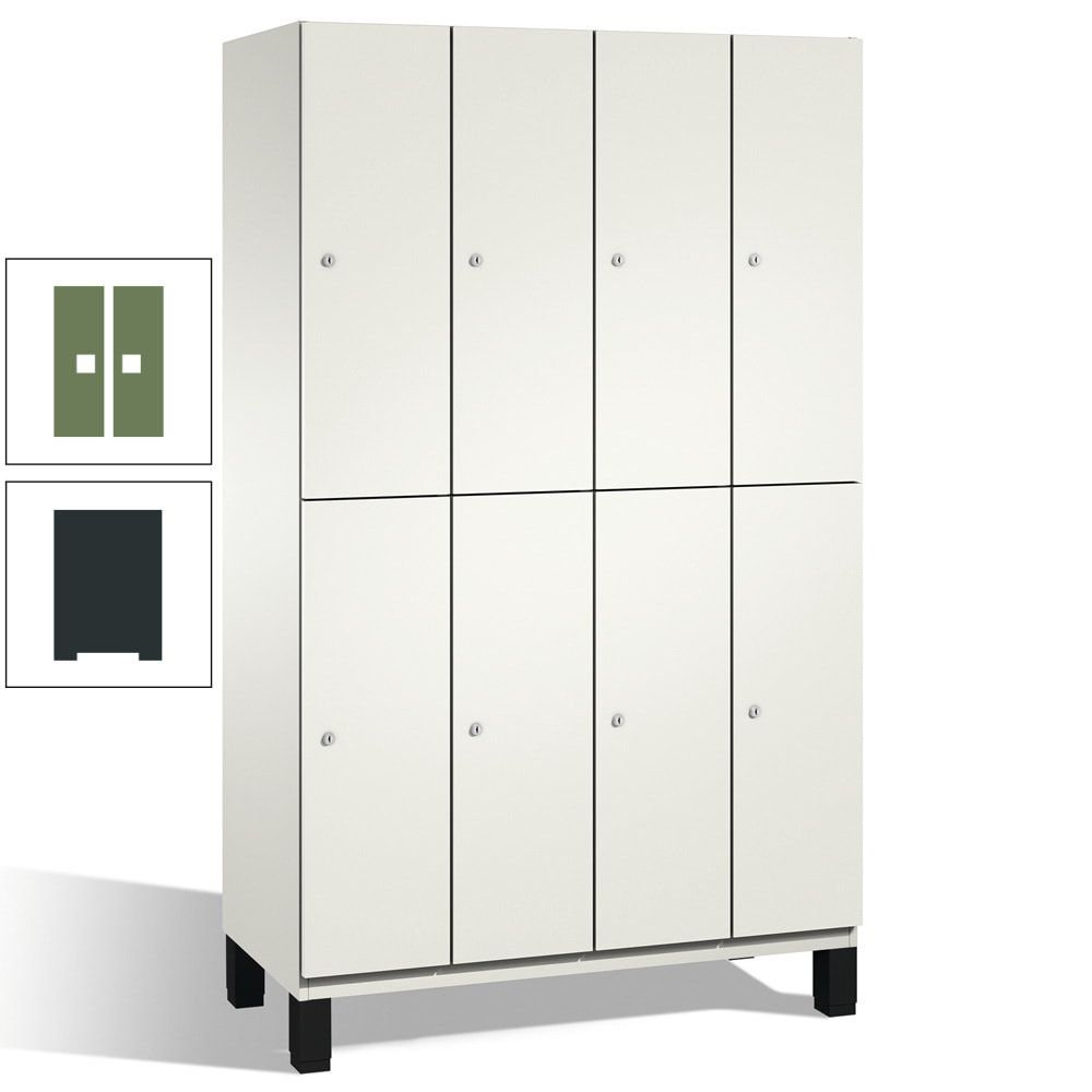 Fächerschrank, Stahlschrank, doppelstöckig, 8 Fächer, mit Füßen, Korpus enzianblau, Tür Fernblau, 1.980 x 1.200 x 525 mm (HxBxT)