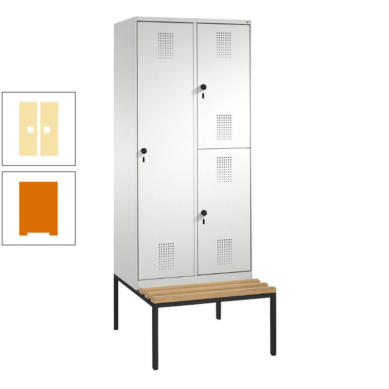 Garderobenschrank, Spind ein- und doppelstöckig Sitzbank, 2 Abteile, 3 Fächer, 2.090 x 800 x 500 mm (HxBxT), Front anthrazitgrau, Korpus anthrazitgrau