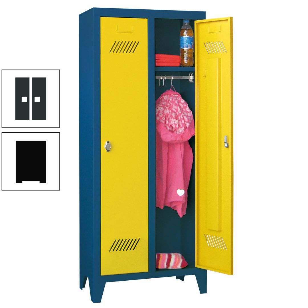 Spindschrank f. Kindergärten - mit Füßen - Höhe 1.300 mm - 2 Abteile a 250 mm - Zylinderschloss - anthrazitgrau