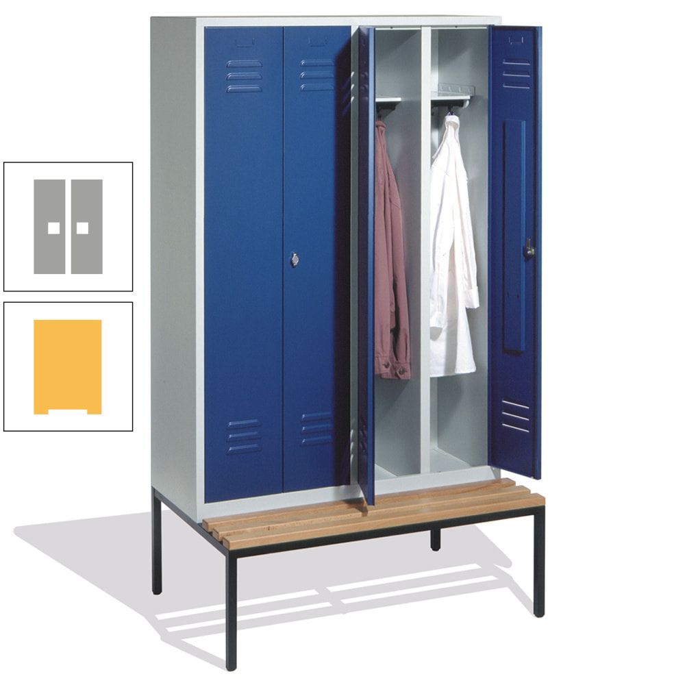 Doppel-Spindschrank, Buche Sitzbank untergebaut, 4 Abteile a 300 mm, Korpus lichtgrau, Tür anthrazitgrau, 2.090 x 1.190 x 815 mm (HxBxT)