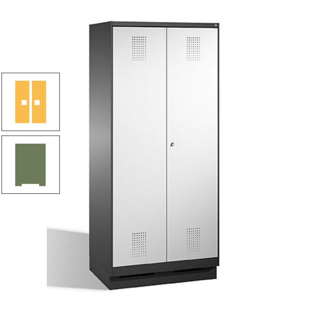Doppel-Spind, Doppeltüren, Garderobenschrank mit Sockel, 2 Abteile a 400 mm, Korpus anthrazitgrau, Tür anthrazitgrau, 1.800 x 800 x 500 mm (HxBxT)