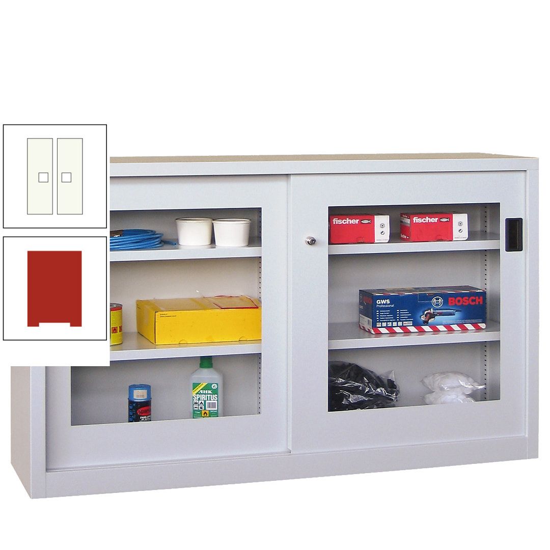 Schiebetürenschrank - Sichtfenstertüren - 1.000x1.500x600 mm (HxBxT) - 4 Böden, verzinkt - Zylinderschloss - anthrazitgrau