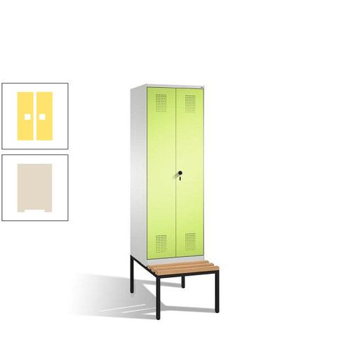 Doppel-Spind, Garderobenschrank, Buche Sitzbank untergebaut, 2 Abteile a 300 mm, Korpus anthrazitgrau, Tür anthrazitgrau, 2.090 x 600 x 815 mm (HxBxT)