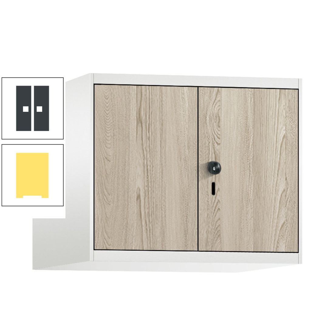 Aufsatzschrank, Schrankaufsatz, Türen paarweise, 2 Fächer a 300 mm, Farbe Pastellgelb, Tür anthrazitgrau , 500 x 600 x 500 mm (HxBxT)