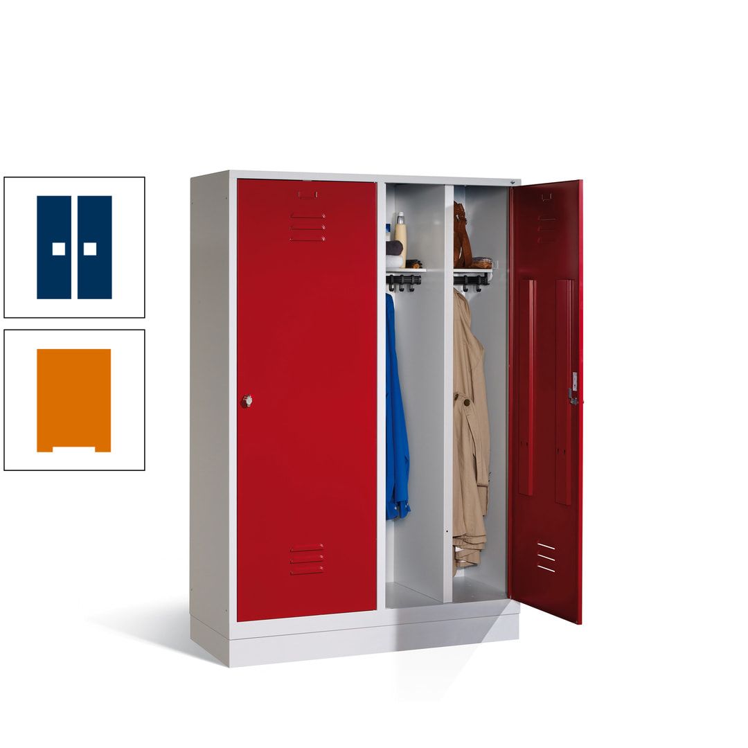 Doppel-Spind mit Großtüren, Garderobenschrank mit Sockel, 4 Abteile a 300 mm, Korpus anthrazitgrau, Tür anthrazitgrau, 1.800 x 1.190 x 500 mm (HxBxT)