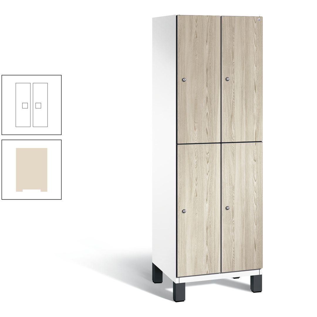 Fächerschrank, Garderobenschrank, mit Füßen, 2 Abteile, 1.980 x 600 x 525 mm (HxBxT), Korpus anthrazitgrau, Tür Donau-Ahorn