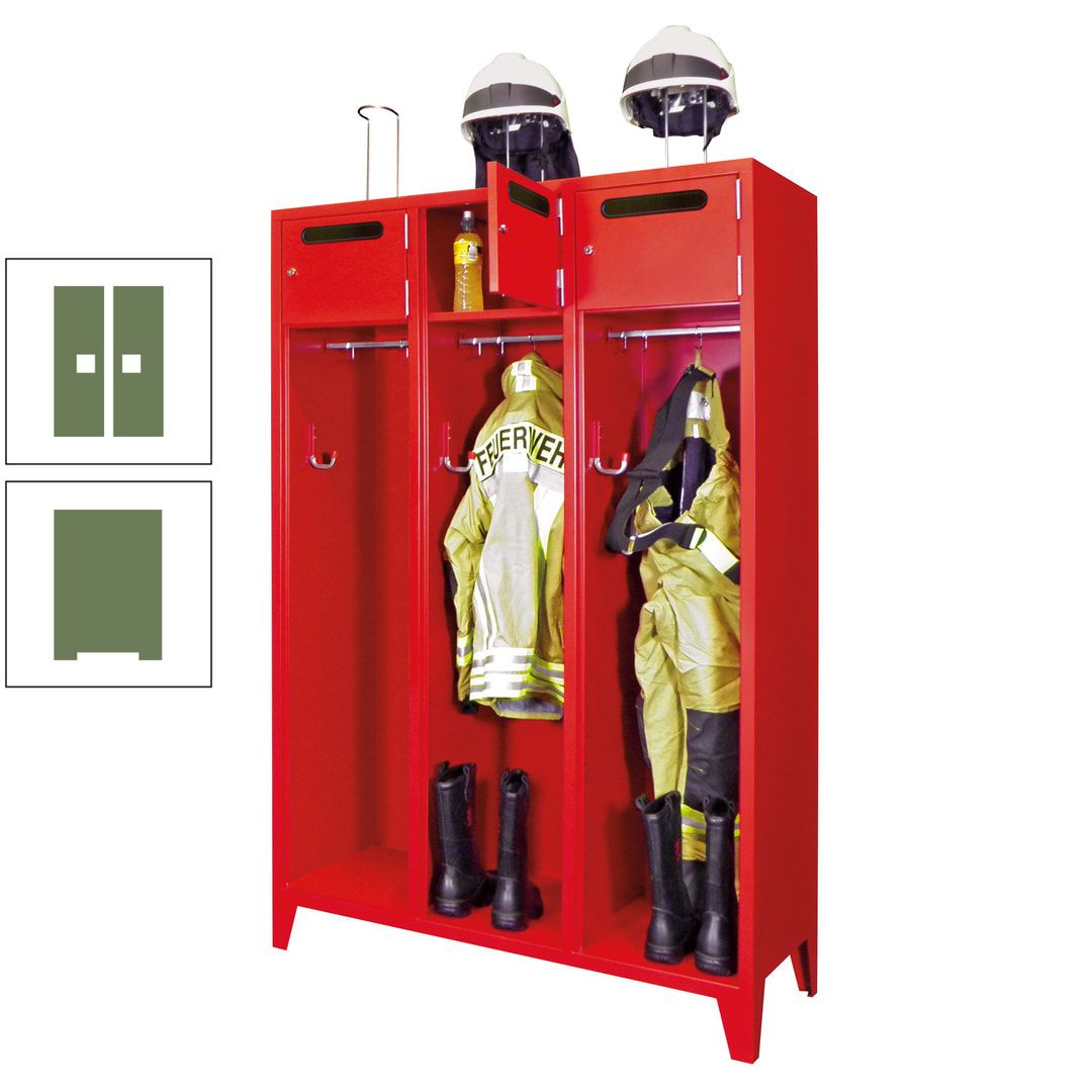 Feuerwehrschrank - 3 Abteile - Ablagefach mit Tür, Einwurfschlitz - 2.100 x 1.230 x 500 mm (HxBxT) - anthrazitgrau