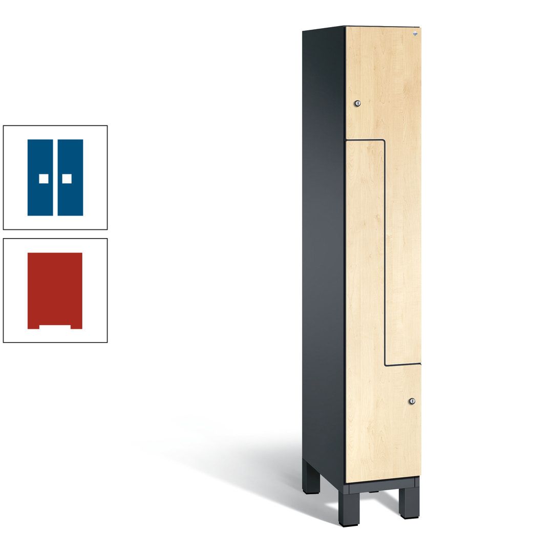 Z-Garderobenspind mit Füßen, 2 Personen, 1.980 x 300 x 525 mm (HxBxT), Korpus anthrazitgrau, Tür anthrazitgrau