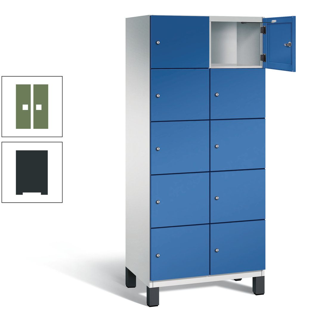 Fächerschrank, Stahlschrank, 10 Fächer, Türöffnungsbegrenzer, Füße, 1.980 x 800 x 525 mm (HxBxT), Korpus anthrazitgrau, Front anthrazitgrau