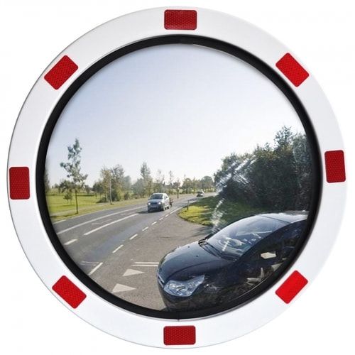 Verkehrsspiegel, Beobachtungsspiegel aus rostfreiem Edelstahl - rechteckig - rot/weiß - Montagefertig - 400 x 600 mm (HxB) - innen und außen