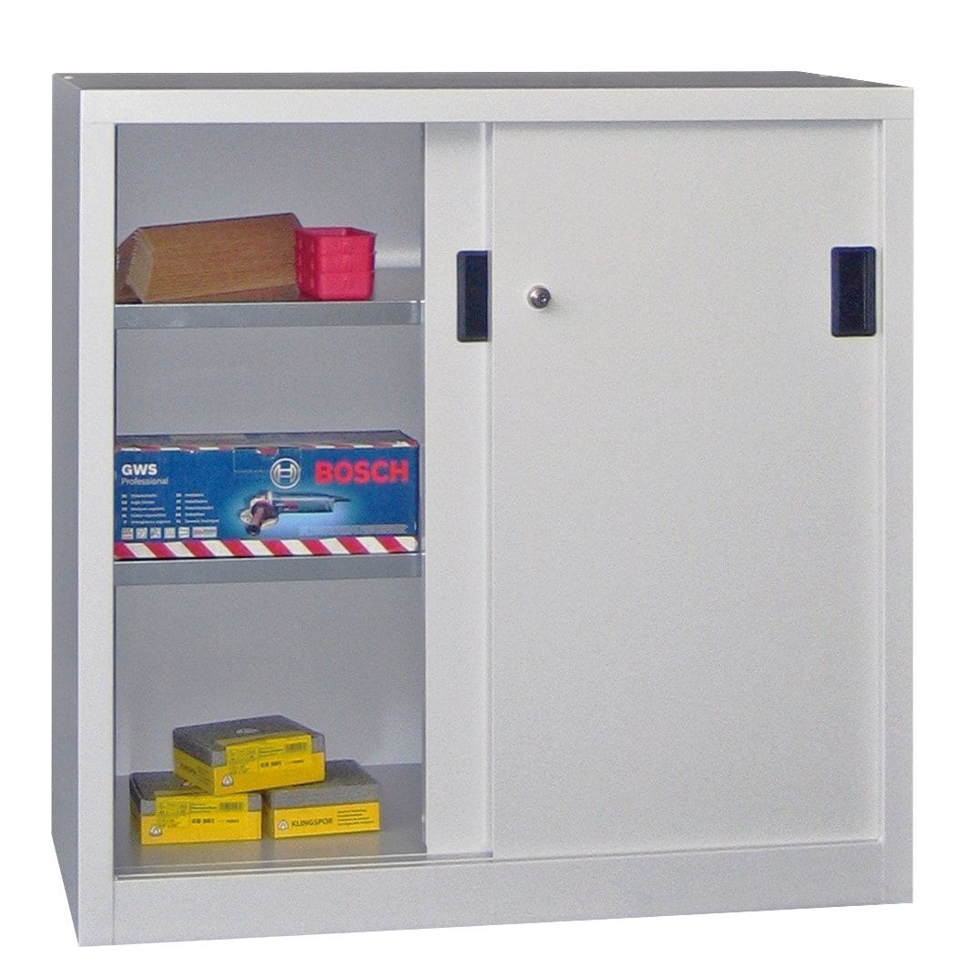 Schiebetürenschrank - Sichtfenstertüren - 1.000x1.500x600 mm (HxBxT) - 4 Böden, verzinkt - Zylinderschloss - anthrazitgrau