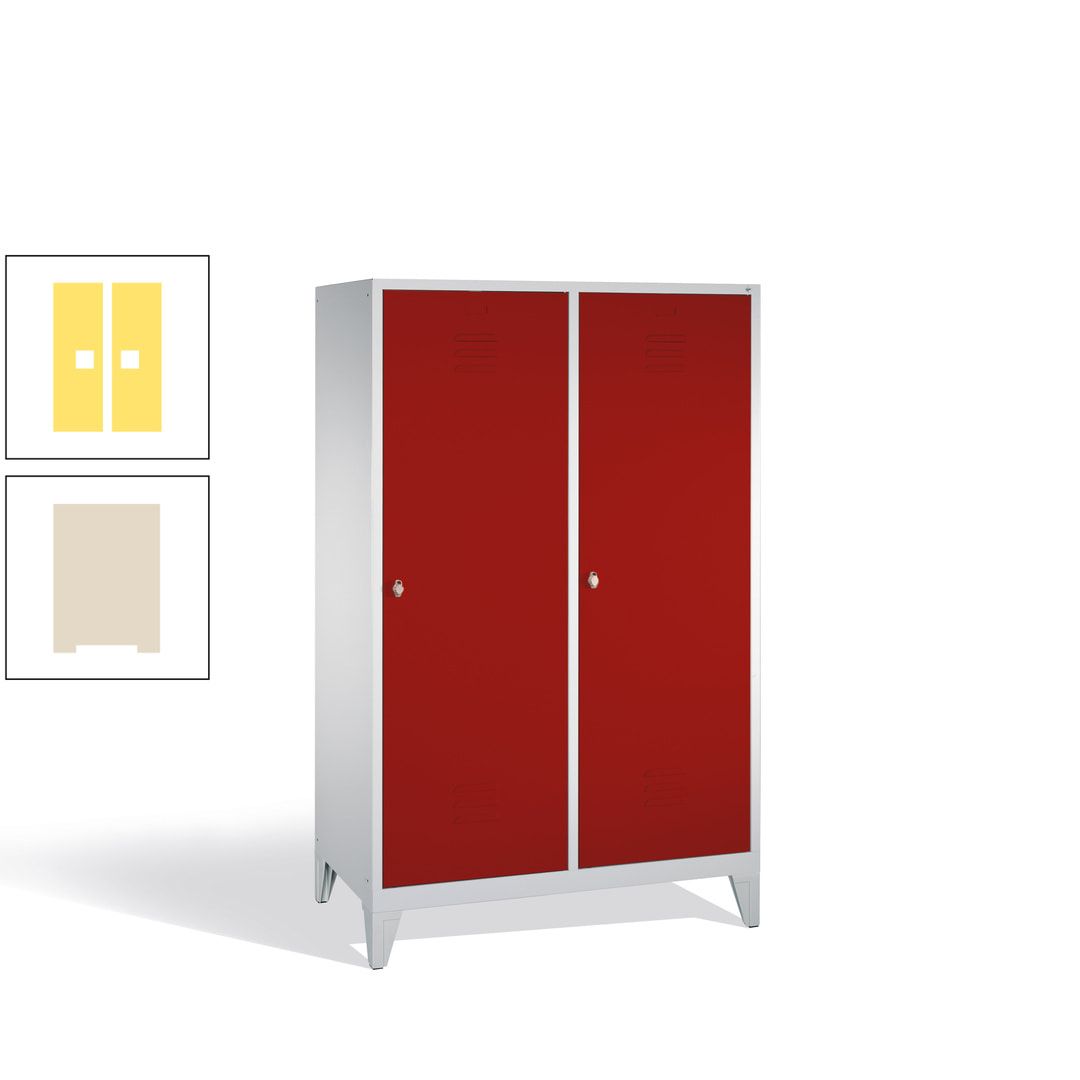 Doppel-Spind mit 2 Großtüren, Garderobenschrank mit Füßen, 4 Abteile a 300 mm, Korpus anthrazitgrau, Tür anthrazitgrau, 1.850 x 1.190 x 500 mm (HxBxT)