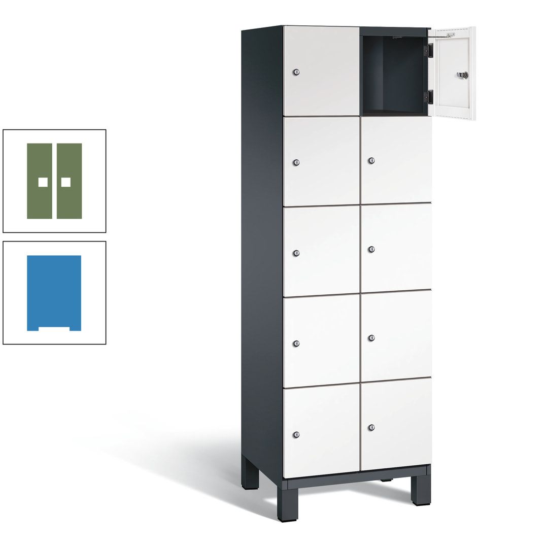 Fächerschrank, Stahlschrank, 10 Fächer, Türöffnungsbegrenzer, Füße, 1.980 x 600 x 525 mm (HxBxT), Korpus anthrazitgrau, Front anthrazitgrau