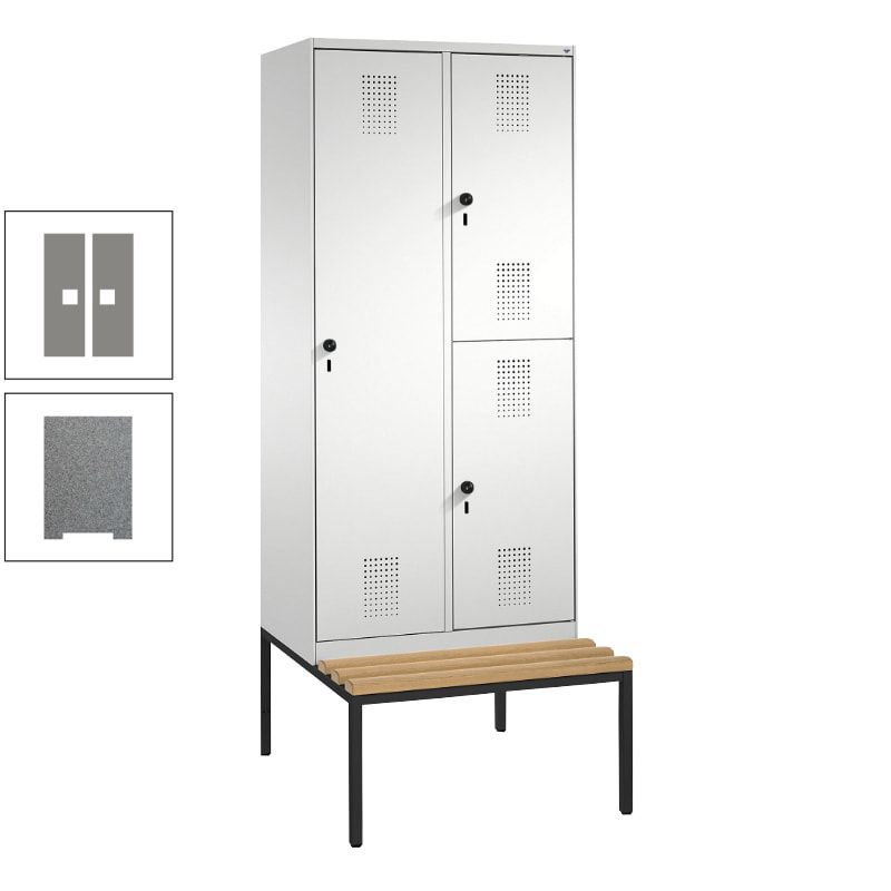 Garderobenschrank, Spind ein- und doppelstöckig Sitzbank, 2 Abteile, 3 Fächer, 2.090 x 800 x 500 mm (HxBxT), Front anthrazitgrau, Korpus anthrazitgrau