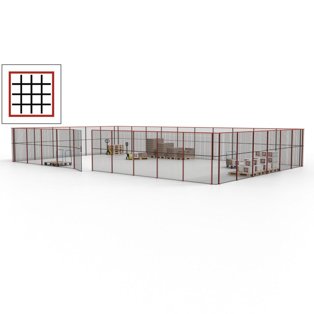 Maschinen Schutzgitter - Hallentrennwand - Sicherheitszaun - Tür - 48 m - 2.200 x 15.400 x 9.400 mm (HxBxT) - enzianblau