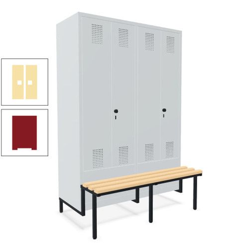 Doppel-Spind, Garderobenschrank, Buche Sitzbank integriert, 4 Abteile 300 mm, Korpus anthrazitgrau, Tür anthrazitgrau, 1.850 x 1.200 x 815 mm (HxBxT)