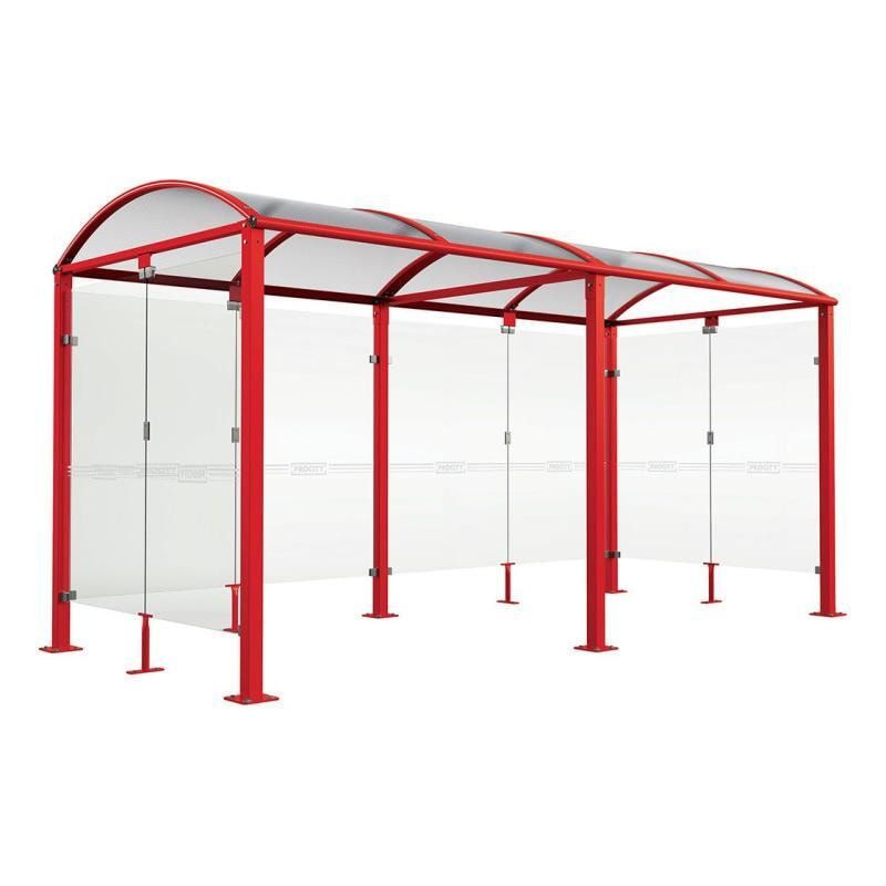 Fahrradunterstand, Fahrradüberdachung, All-in-One + Zusatz, Sicherheitsglas, 2.635 x 5.000 x 2.090 mm (HxBxT), auf Bodenplatten, Farbe enzianblau