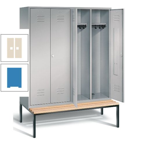 Doppel-Spindschrank, Buche Sitzbank untergebaut, 4 Abteile a 400 mm, Korpus lichtgrau, Tür anthrazitgrau, 2.090 x 1.590 x 815 mm (HxBxT)