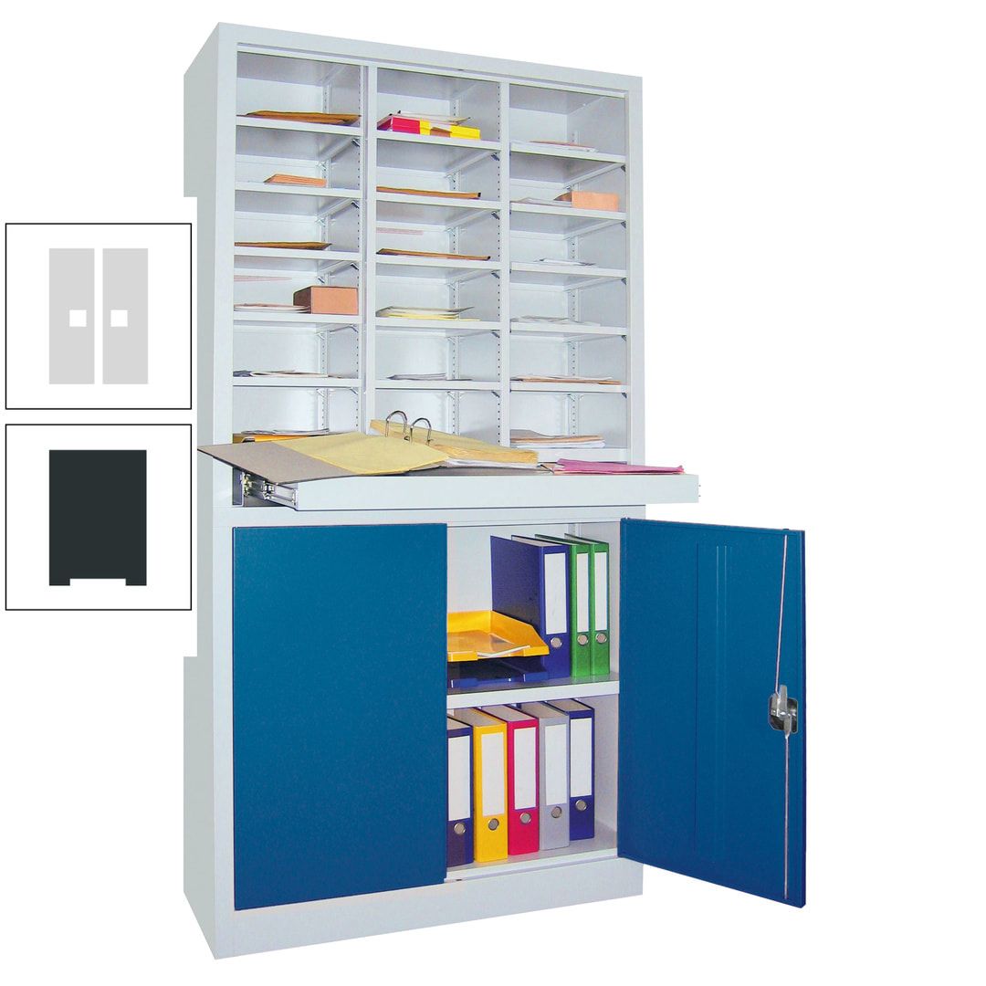 Aktenschrank - Büroschrank mit Sortierstation - 18 Fächer Ordnungsregal - Ausziehboden - 1.950 x 1.000 x 400 mm (HxBxT) - anthrazitgrau