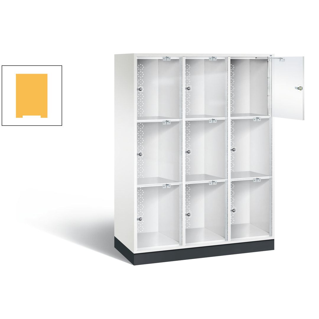 Schließfachschrank, Fächerschrank mit Türen aus Acrylglas, 2 Abteile, 6 Fächer, Zylinderschloss, 1.750 x 1.220 x 500 mm (HxBxT), Korpus anthrazitgrau