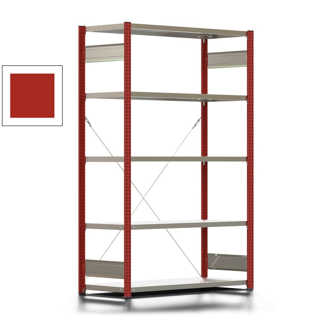 Fachbodenregal mit Tiefenriegel - 350 kg - 2.000 x 1.285 x 526 mm (HxBxT) - Anbauregal - 5 Böden - enzianblau - Lagerregal - Steckregal BERT