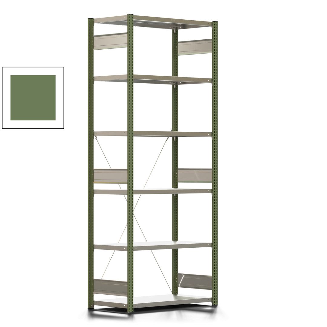 Fachbodenregal mit Tiefenriegel - 350 kg - 2.500 x 1.005 x 526 mm (HxBxT) - Anbauregal - 6 Böden - enzianblau - Lagerregal - Steckregal BERT