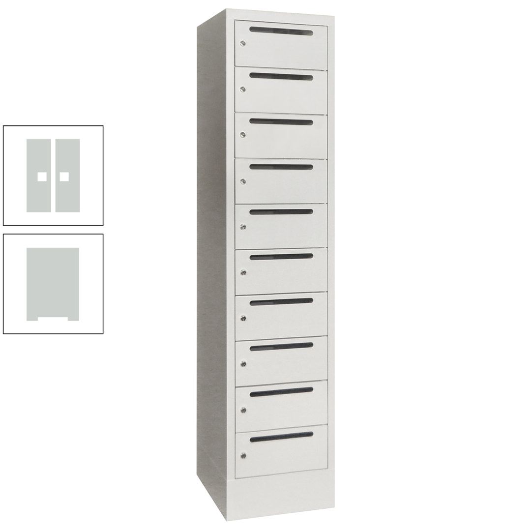 Postverteilerschrank, Schließfachschrank, 1 Abteil a 400 mm, 10 Fächer, 1.850 x 400 x 500 mm (HxBxT), Korpus anthrazitgrau, Front anthrazitgrau