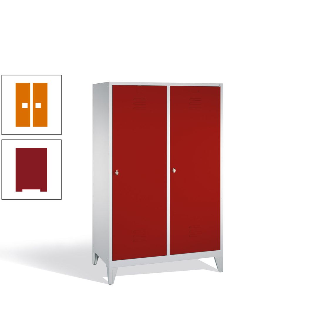 Doppel-Spind mit 2 Großtüren, Garderobenschrank mit Füßen, 4 Abteile a 300 mm, Korpus anthrazitgrau, Tür anthrazitgrau, 1.850 x 1.190 x 500 mm (HxBxT)