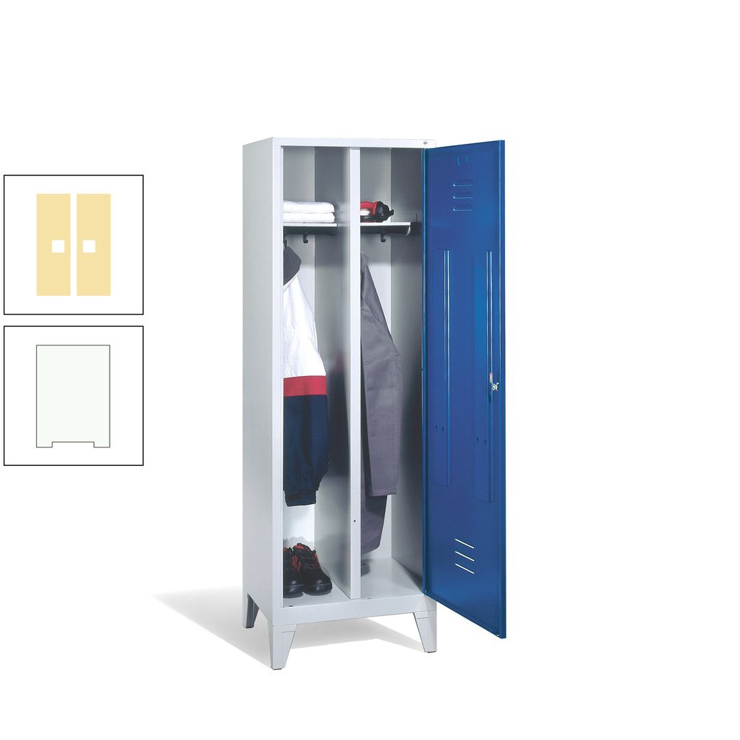 Doppel-Spind mit Großtür, Garderobenschrank mit Füßen, 2 Abteile a 300 mm, Korpus anthrazitgrau, Tür anthrazitgrau, 1.850 x 610 x 500 mm (HxBxT)