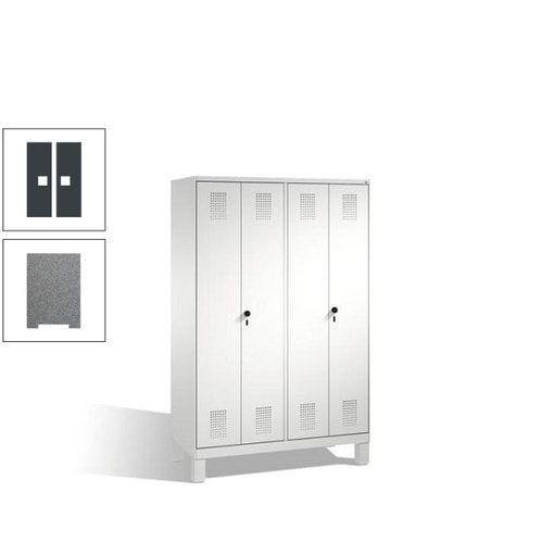 Doppel-Spind, Doppeltüren, Garderobenschrank mit Füßen, 4 Abteile a 300 mm, Korpus anthrazitgrau, Tür anthrazitgrau, 1.850 x 1.200 x 500 mm (HxBxT)