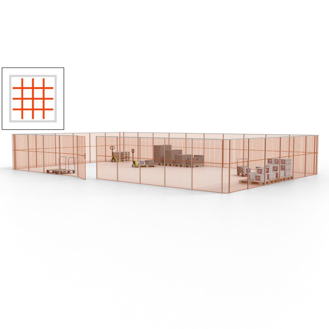 Maschinen Schutzgitter - Hallentrennwand - Sicherheitszaun - Tür - 48 m - 2.200 x 15.400 x 9.400 mm (HxBxT) - enzianblau