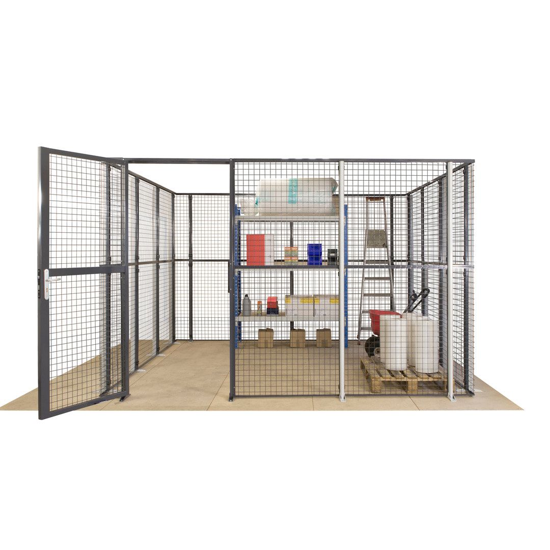 Maschinen Schutzgitter - Hallentrennwand - Sicherheitszaun - Tür - 72 m - 2.200 x 21.400 x 15.400 mm (HxBxT) - enzianblau