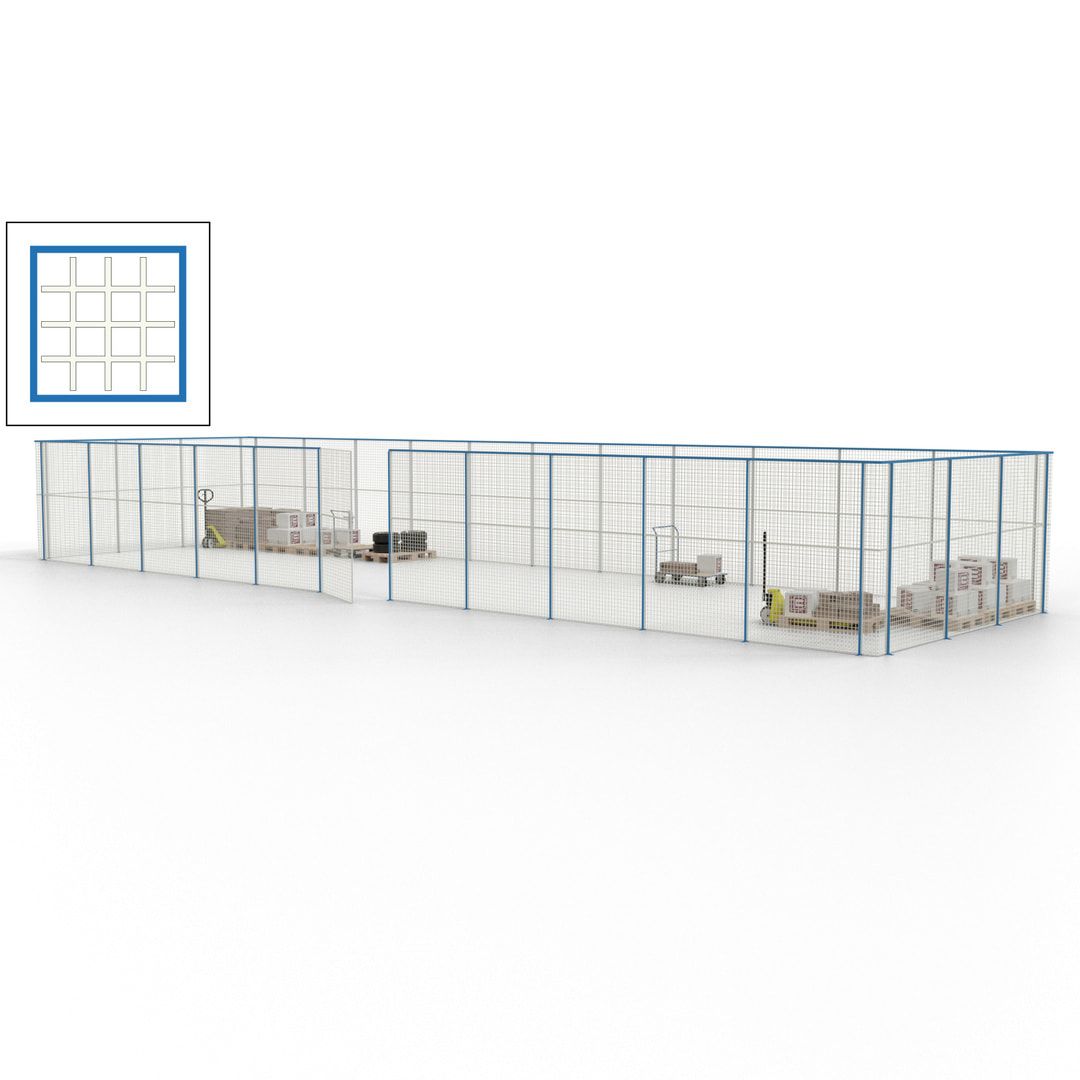 Maschinen Schutzgitter - Hallentrennwand - Sicherheitszaun - Tür - 42 m - 2.200 x 16.900 x 4.900 mm (HxBxT) - enzianblau
