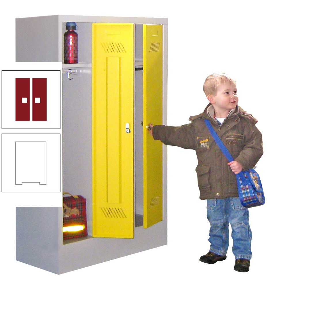 Spindschrank f. Kindergärten - mit Sockel - Höhe 1.300 mm - 2 Abteile a 250 mm - Drehriegel - anthrazitgrau