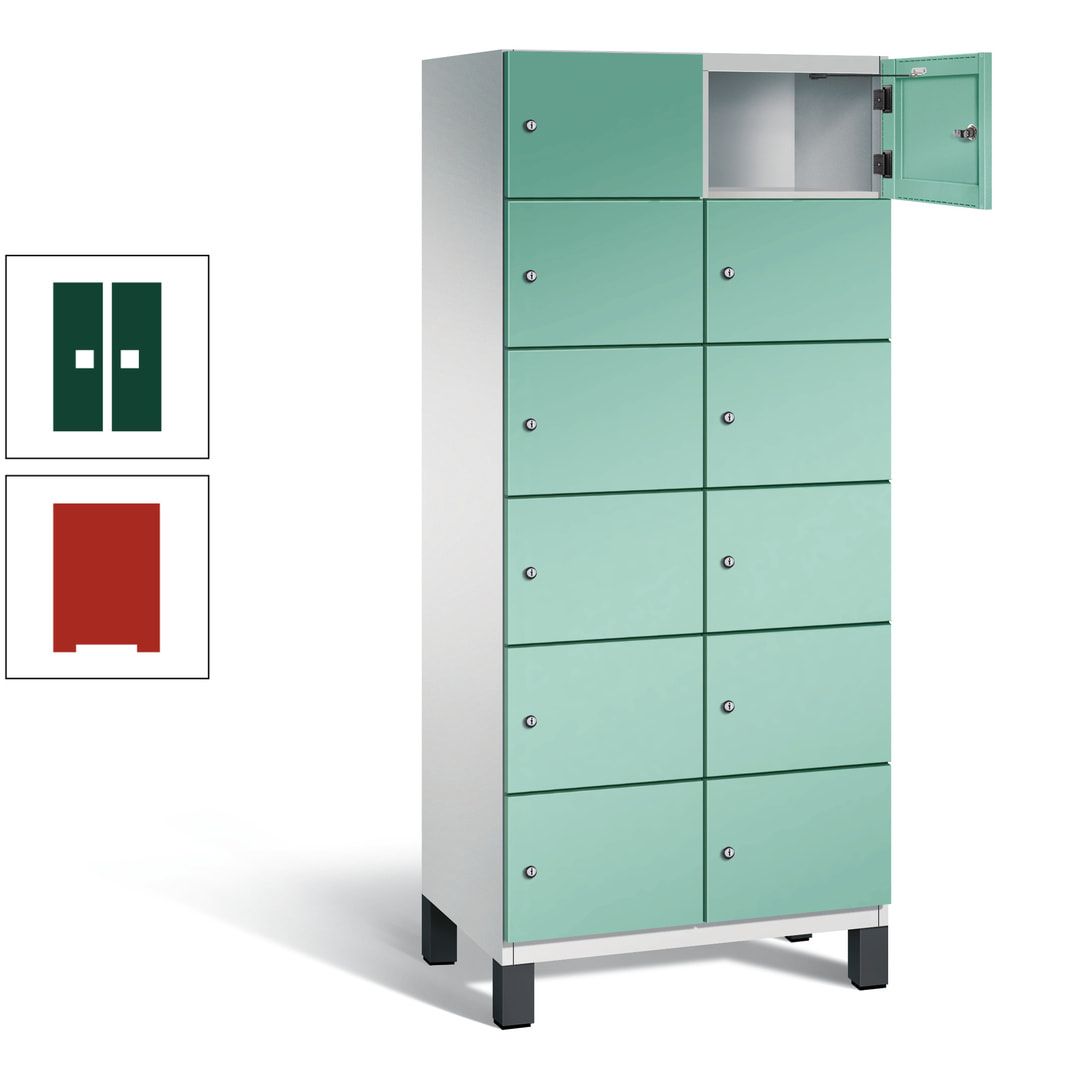 Fächerschrank, Stahlschrank, 12 Fächer, Türöffnungsbegrenzer, Füße, 1.980 x 800 x 525 mm (HxBxT), Korpus anthrazitgrau, Front anthrazitgrau