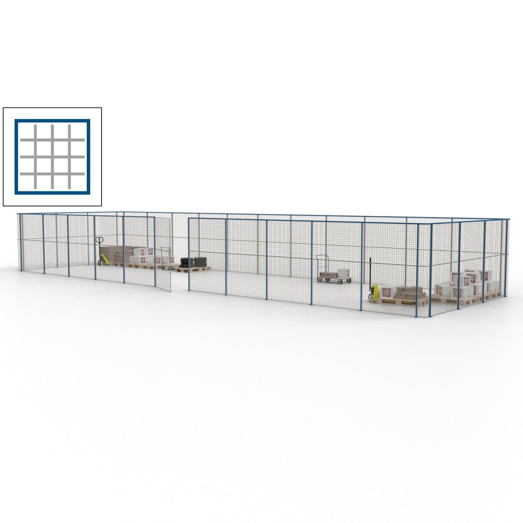 Maschinen Schutzgitter - Hallentrennwand - Sicherheitszaun - Tür - 42 m - 2.200 x 16.900 x 4.900 mm (HxBxT) - enzianblau