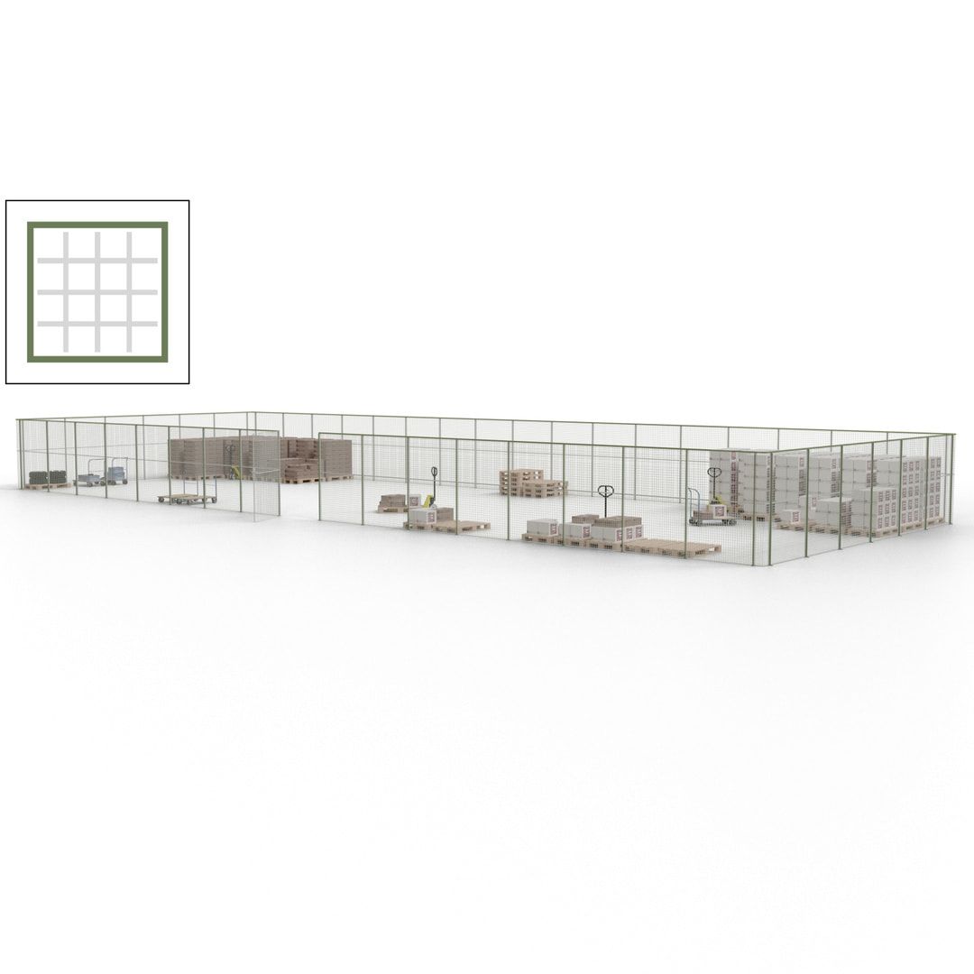 Maschinen Schutzgitter - Hallentrennwand - Sicherheitszaun - Tür - 69 m - 2.200 x 19.900 x 15.400 mm (HxBxT) - enzianblau
