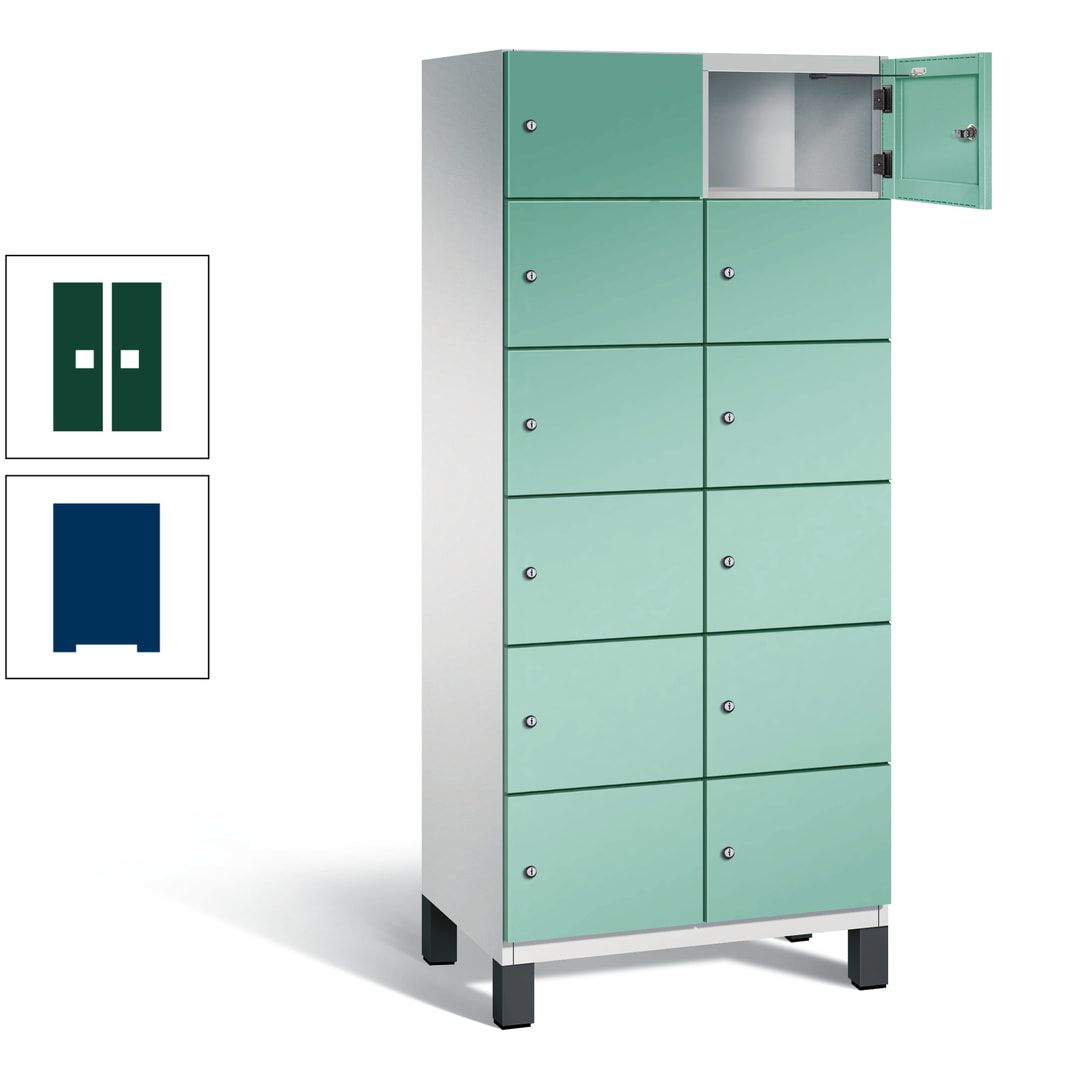 Fächerschrank, Stahlschrank, 12 Fächer, Türöffnungsbegrenzer, Füße, 1.980 x 800 x 525 mm (HxBxT), Korpus anthrazitgrau, Front anthrazitgrau