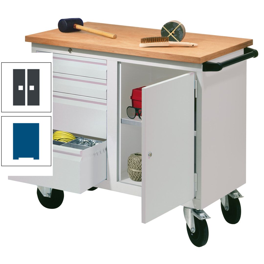 Mobile Werkbank - Werkstattwagen - 915 x 1.090 x 600 mm - 4 Schubladen und Schrankfach - anthrazitgrau