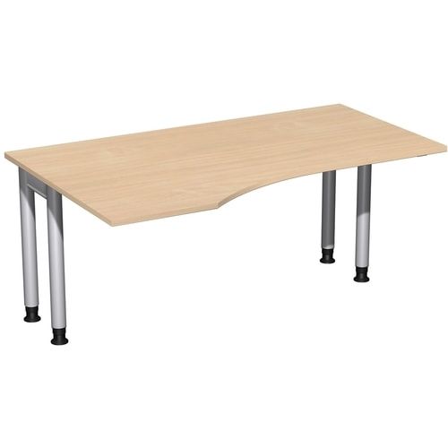 Eckschreibtisch, Ecke links, Füße einseitig verkürzt, 4-Fuß Pro, höhenverstellbar, 680-800 x 1.600 x 1.000 mm (HxBxT), Dekor Ahorn