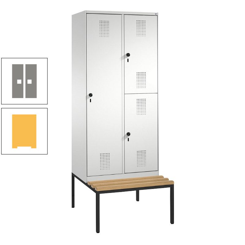 Garderobenschrank, Spind ein- und doppelstöckig Sitzbank, 2 Abteile, 3 Fächer, 2.090 x 800 x 500 mm (HxBxT), Front anthrazitgrau, Korpus anthrazitgrau