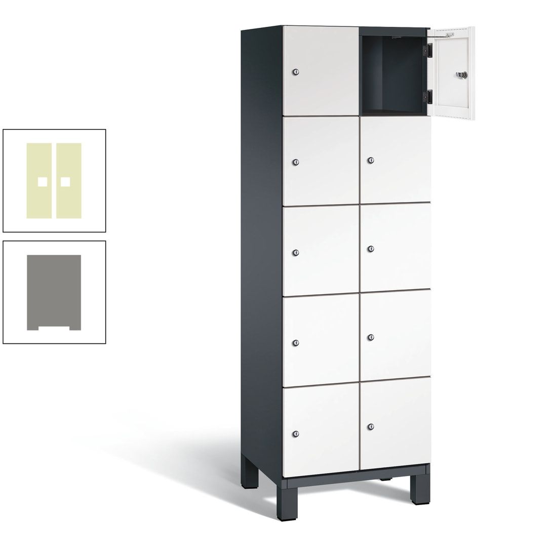 Fächerschrank, Stahlschrank, 10 Fächer, Türöffnungsbegrenzer, Füße, 1.980 x 600 x 525 mm (HxBxT), Korpus anthrazitgrau, Front anthrazitgrau