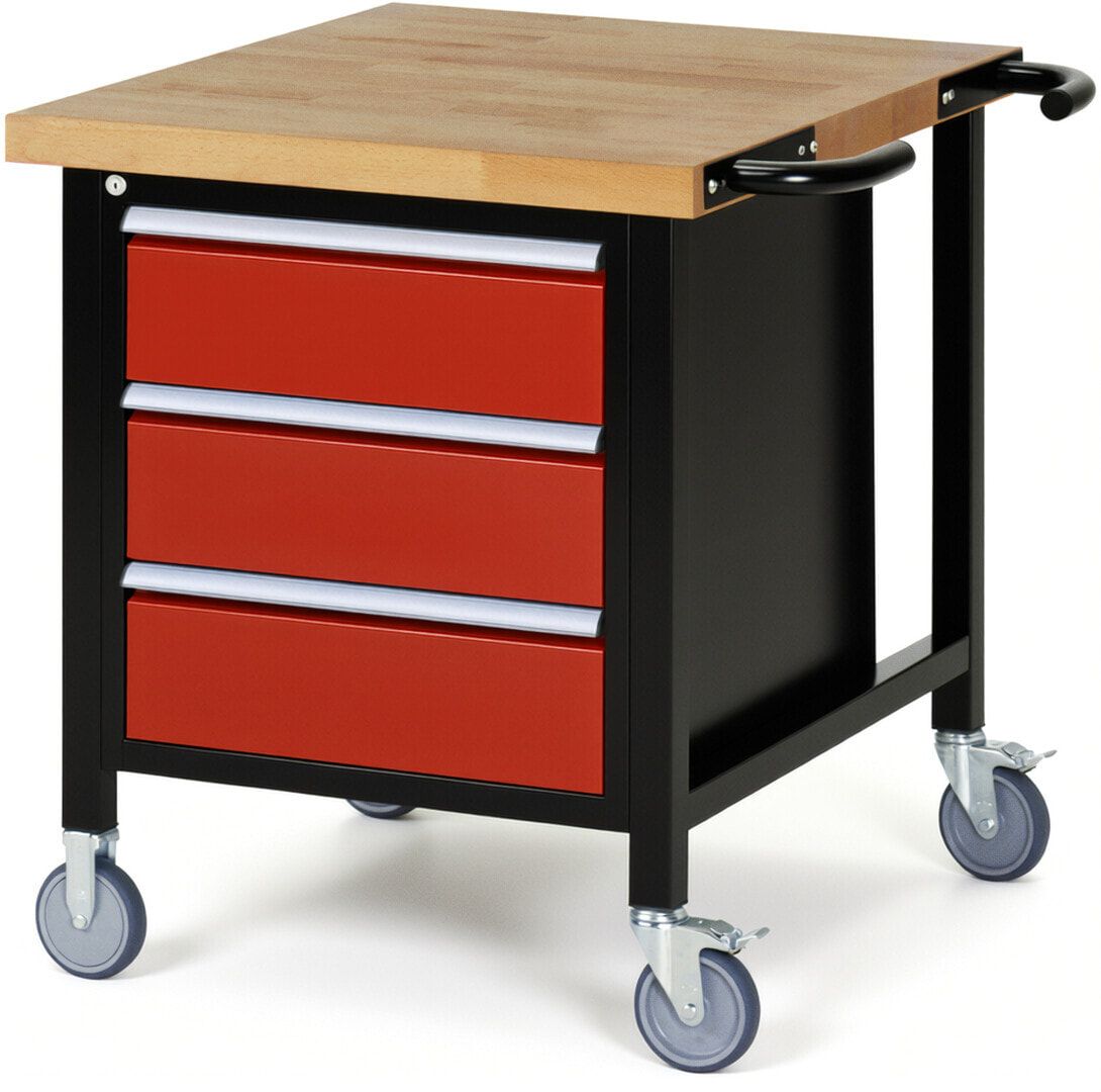 Mobile Werkbank - 3 Schubladen - Teilauszug - 180:3 - höhenverstellbar 880-1.080 mm - 750 x 900 mm - 450 kg - Buche - Anthrazitgrau