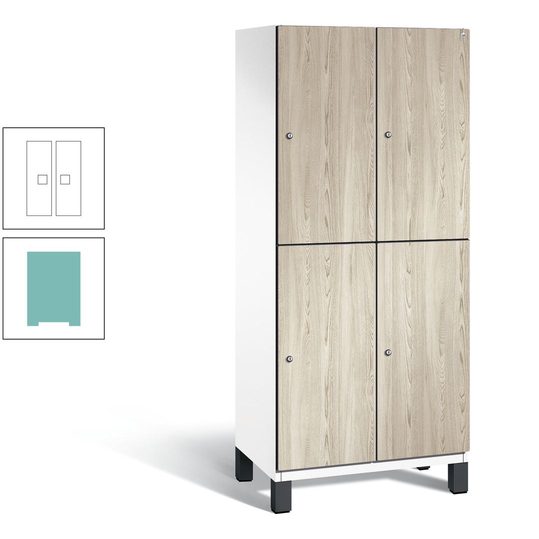 Fächerschrank, Garderobenschrank, mit Füßen, 2 Abteile, 1.980 x 800 x 525 mm (HxBxT), Korpus anthrazitgrau, Tür Donau-Ahorn