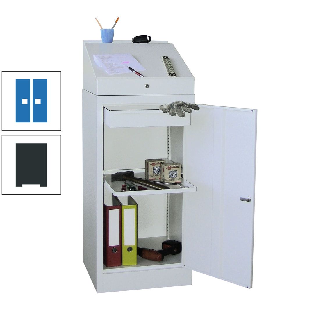 Stehpult mit Schrank - Vollblechtür - Zylinderschloss - 1 Einlegeboden, 1 Schublade - 1.270x500x500 mm (HxBxT) - anthrazitgrau